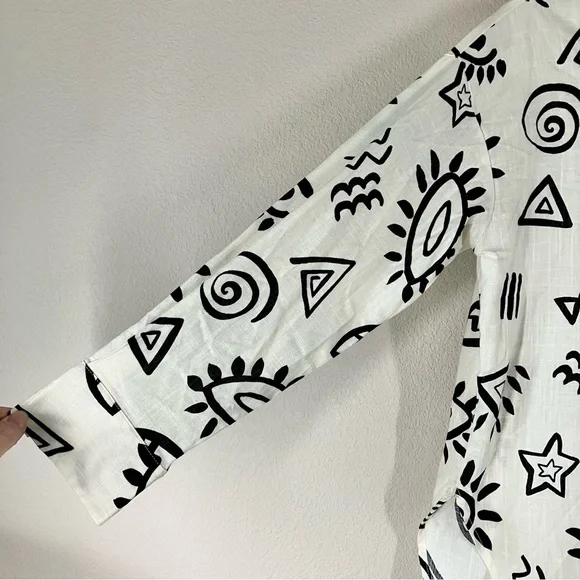 BLU PEPPER Linen Blend Button Up Shirt M Long Sleeve Boho Artsy Resort Vacation - Picture 6 of 13